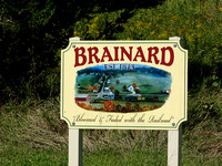 Sign commemorating former town of Brainard Iowa