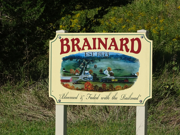 Sign commemorating former town of Brainard Iowa
